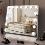 GlamView Hollywood Vanity Mirror | 58x53cm Lighted Makeup Mirror with 15 Dimmable LED Bulbs | 360° Rotating | 3 Color Lighting Modes | Smart Touch Control | USB & USB C Output Ports