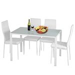 MGHH Dining Table Set Glass Dining Table Dining Table Set for 4 Kitchen Table and Chairs Dining Chairs Set of 4 and Table for Small Spaces Kitchen Table Set Rectangular Modern Leisure(White)