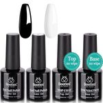 Beetles Gel Polish Kit- 4Pcs 7.5Ml Black White Colors with No Wipe Top Coat and Base Gel Polish Set Shine Finish and Long Lasting Soak Off UV Nail Gel Manicure