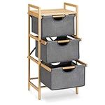 Navaris Bathroom Storage Drawers - 3-Tiered Free-Standing Storage Unit with Bamboo Frame and Pull-Out Fabric Laundry Baskets - 96 x 44 x 33 cm, Grey