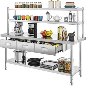 DWVO 72x24in Stainless Steel Table, NSF Metal Prep Worktable with Adjustable Overshelf & 3 Drawers for Kitchen Restaurant Hotel Garage Warehouse Home