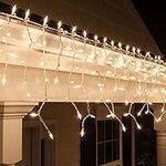 Kringle Traditions 8.5 ft 150 Clear Icicle Lights - White Wire, Indoor/Outdoor Christmas Lights, Outdoor Holiday Icicle Lights