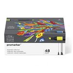 Winsor & Newton Promarker Set of 48, Alcohol Based Markers, Double Tipped Drawing Marker Set for Artists, Graphic Designers, Illustrators - Chisel & Fine Twin Tip, Streak Free Coverage.