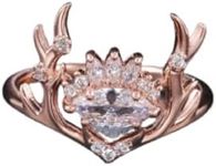 Rose Gold Elk Antlers Zircon Promise Rings for Women Exquisite Cute Elk Antler Crystal Engagement Ring, Perfect for Christmas Valentine's Day Cocktail Party Gift Jewelry, size6-10 (7)