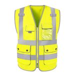 HYCOPROT Hi Vis Vest for Men Women High Visibility Reflective Safety Vest with Multiple Pockets Zipper Front Meets EN ISO 20471 Standards （L, Yellow）