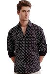 U-TURN Men's Cotton Casual/Semi Formal Slim Fit Printed Shirt for Men Stylish Latest (White-Brown; Large)