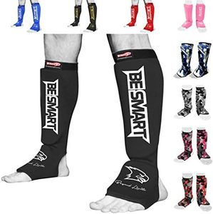 Kids Shin Instep Pads MMA Leg Foot Guards Muay Thai Kick Boxing Guard Protector (Black, XXS ( 9 to 13 Years ))