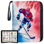 Hockey Card Binder, 4-Pocket Cards Holder, Trading Card Binder Fits 400 Cards with Zipper, Portable Collector Album for Football, Baseball, Hockey Sports Cards Collection