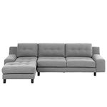 ES ESPINHO ESPN0079 Solid Sal Wood Fabric Upholstered 3 Seater Left Hand Side Facing Button Tufted Chesterfield Modular, Sectional, Corner L Shape Sofa Set for Living Room, Slate Grey Color