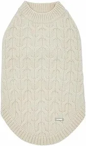 Blueberry Pet Classic Fuzzy Textured Knit Pullover Crew-Neck Dog Sweater in Ivory, Back Length 14", Pack of 1 Clothes for Dogs