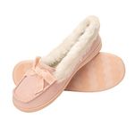 Jessica Simpson Women's Micro Suede Moccasin Indoor Outdoor Slipper Shoe, Dusty Pink, Large