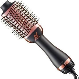 NexLev Ionic Hot Air Brush | 3 in 1 Blow Dryer, Straightener, Volumizer & Styler | 360° Airflow Vents | Ceramic Tourmaline Coated Brushing Head | Tangle Free Bristle |3 Speed & 2 Heat Settings|V-01RG