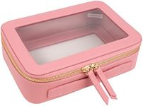 KOTORA Clear Makeup Bags TSA Approved Toiletry Bag with Handle Large Opening, Clear Toiletry Bags for Carry-on Traveling Travel Car Essentials Orangizer Storage, Clear Cosmetic Bag, Rose Pink, Middle