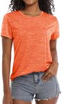 MAGCOMSEN Womens Sun Protection Shirts Crewneck Gym T-Shirt Summer Badminton Sports Shirts Active Tops Orange, XXL