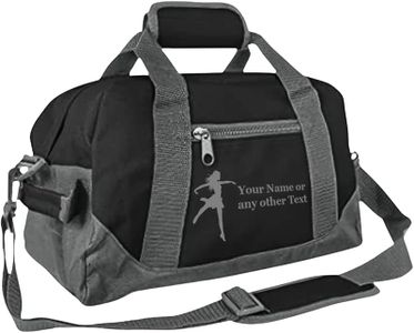 Personalized Passion 14” Small Sports Duffel Bags for Kids - Waterproof Travel Duffle with Name & Dance Design - Black/Gray Two-Toned Kids Weekender Bag for Boys and Girls