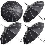 Abbylike 4 Pcs Parasol Umbrella Pagoda Umbrella Large Gothic Parasols for Sun Protection Women Black and White Umbrella Goth Parasol with Long Handle for UV Protection (Black)