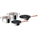 Tefal Opti'Space 4-Piece Pots and Pans Set, Stainless Steel, Stackable, Non-Stick, G720S604