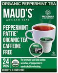 Maud's Organic Peppermint Tea Pods, 24ct. | Single Serve, Peppermint Pattie | 100% California Blended Caffeine Free Tea | Solar Energy Produced Recyclable Pods Compatible with Keurig K Cups Maker