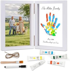 Family Handprint Kit, DIY Baby Hand and Footprint Handmade Keepsake Wooden Frame, Family Gifts with 5 Non-Toxic Baby-Safe Paint, Ideas Gift for New Parents Couple Friends
