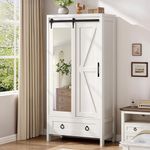 DWVO Bathroom Storage Cabinet - Tall Storage Cabinet with Full Length Mirror, Farmhouse Bathroom Cabinets with Doors and Drawers, Kitchen Cabinet for Living Room, Laundry, White Oak