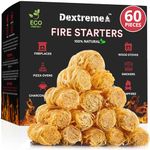 Dextreme Fire Starters 60 pcs | Natural Firestarters for BBQ, Campfires, Fireplace, Charcoal, Wood Stove, Fire Pit, Chimney, Pizza Oven and Smokers | All Weather, Odorless, Non Toxic