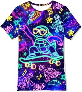 Boys Glow Party Shirts 13t 14t Cool Neon 3D Graphic Tees Shirts Summer Casual Sport Short Sleeve Tops 13-14 Years