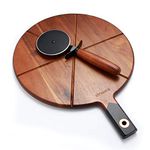 Wooden Pizza Cutting Board Set - Include Pizza Cutter Wheel - 12" Pizza Boards with 6 Grooves to Slice - Wooden Pizza Peel & Pizza Plate with Handle