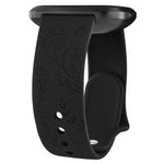 Tobfit Floral Engraved Silicone Band for Fitbit Versa 2 Watch, Soft Quick-Release Sport Strap for Fitbit Versa SE Smart Watch (Watch Not Included), Wristband with Metal Buckle for Women (Black)