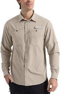 Pioneer Camp Mens Fishing Shirts Mens Safari Shirts Long Sleeve UV Protection Hiking Fishing UPF 50+ Quick Dry Camping Travel Shirt Khaki