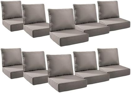 Pugire 6" Thick Outdoor Cushions 24x24x6, 10-Set Deep Seat Patio Cushions with Removable Cover, Waterproof & Fade Resistant Replacement for Wicker Chair, Loveseat, Sofa - Grey