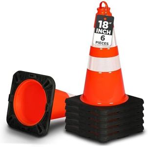 Pyle 18" PVC Traffic Cones, 6-Pack Safety Cones for Parking, Construction, Roadwork, & Sports Training, High-Visibility Orange, Durable, Stackable Design, Heavy-Duty Base for Stability in All Weather