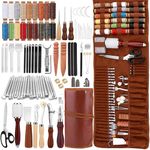 SUVSOON Leather Working Tool with Leather Roll Bag and Manual, Leather Tools for Leather Working Leather Crafting Tools with Awl Stitching Punch Waxed Thread for Leather Punching Carving Sewing