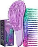 Lily England Detangle Hair Brush & Wide Tooth Comb Set - Lightweight Detangler for Women, Kids & Toddlers with Flexible Bristles - Detangling Comb & Hairbrush Kit for All Hair Types, Purple