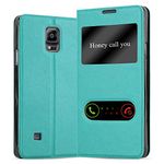 cadorabo Book Case works with Samsung Galaxy NOTE 4 in MINT TURQUOISE - with Magnetic Closure, 2 Viewing Windows and Stand Function - Wallet Etui Cover Pouch PU Leather Flip