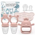 4 Pack Silicone Teething Mitten for Babies with Baby Fruit Food Feeder & Freezer Tray Set, BPA Free Infant Teething Relief Toy for 3 Month+, Additional Silicone Sacs