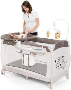 hauck Lit Parapluie avec Table à Langer Babycenter Zoo - Avec 2 Niveaux pour Nouveau-né, Mobile Musical, Rangements, Roulettes et Sac de transport