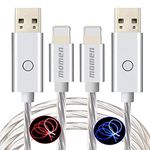 Light up iPhone Charger Cord, Lighting Cables 2 Packs, USB Charging Cord for iPhone 13/12/11/11 pro/11 pro max/X/8/8 Plus/7 Plus/7/6s/6 Plus (Blue & Red, 10ft, 2 Packs)