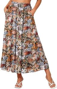 NASHALYLY Women's Elastic High Waist Chiffon Boho Maxi Skirt with Pockets