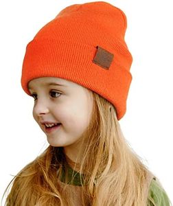 Toddler Kids Winter Beanie Hat, Soft Warm Knitted Toque for Baby Boys Girls (Orange)