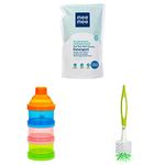 Mee Mee Mild Baby Liquid Laundry Detergent Refill Pack, 1.2L & Multi Storage Milk Powder & Food Container | Travel Friendly Baby Food Box & Easy Grip Bottle and Nipple Cleaning Brush, Green