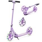 GYMAX 2 Wheel Kick Scooter, Foldable Scooters with Adjustable Height & Light Wheel, Stunt Sport Scooter for Kids Teens or Adult (Purple)