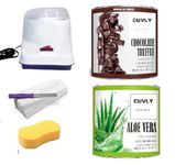 CUVLY Wax Heater Machine Waxing Kit Combo Machine White Chocolate Cream (550 gm) ChocolateWax (550 gm), Strips (70pcs), Spatula(Kinfe),Sponge (Chocolate Wax, Aloe Vera Wax)