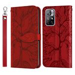 Rostsant Case for Xiaomi Redmi Note 11 4G / Redmi Note 11S Embossed Tree PU Leather Flip Cover Wallet Magnetic Phone Cover for Xiaomi Redmi Note 11S / Xiaomi Redmi Note 11 4G - Red