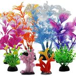 QUOZUO Fish Tank Decorations Plants with Resin Coral, 8 pcs Aquarium Decorations Small Plants Plastic, Fish Tank Accessories Aquarium Decor