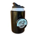 Chill-N-Reel Fishing Can Cooler (from Shark Tank) | Hard Shell Drink Holder with Hand Line Reel Attached | Fits Any Standard Insulator Sleeve or Coozie | Unique Fun Fishing Gift (Black & Spill Guard)