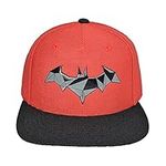 DC Comics Batman Snapback Hat, Flat Brim Bill Adjustable Baseball Cap Black/Red, Black/Red, One Size