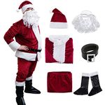 Fanme Santa Claus Suit Christmas Flannel Velvet Plush Adult Classic Costume For Men (Crimson)