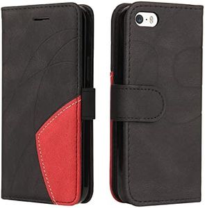 Fatcatparadise Cover per iPhone 5/5S/SE 2016 (4,0 Pollici), Flip Caso in PU Pelle Case Cover Libro Portafoglio Protettiva Custodia con TPU Antiurto,[Kickstand][Slot per Schede][Magnetica] (Nero)