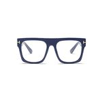 Jurchio Unisex Stylish Square Non-prescription Eyeglasses Glasses Flat Top Big Eyeglass Frames Large lens Clear Lens Eyewear… (Blue)