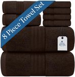 DAN RIVER 100% Luxurious Cotton Bath Towels Set - Premium Quality Pack of 8 - Ultimate Comfort and Absorbency for Bathroom, Luxury Bath Towels Set for Home & Spa (27" x 54"), Brown